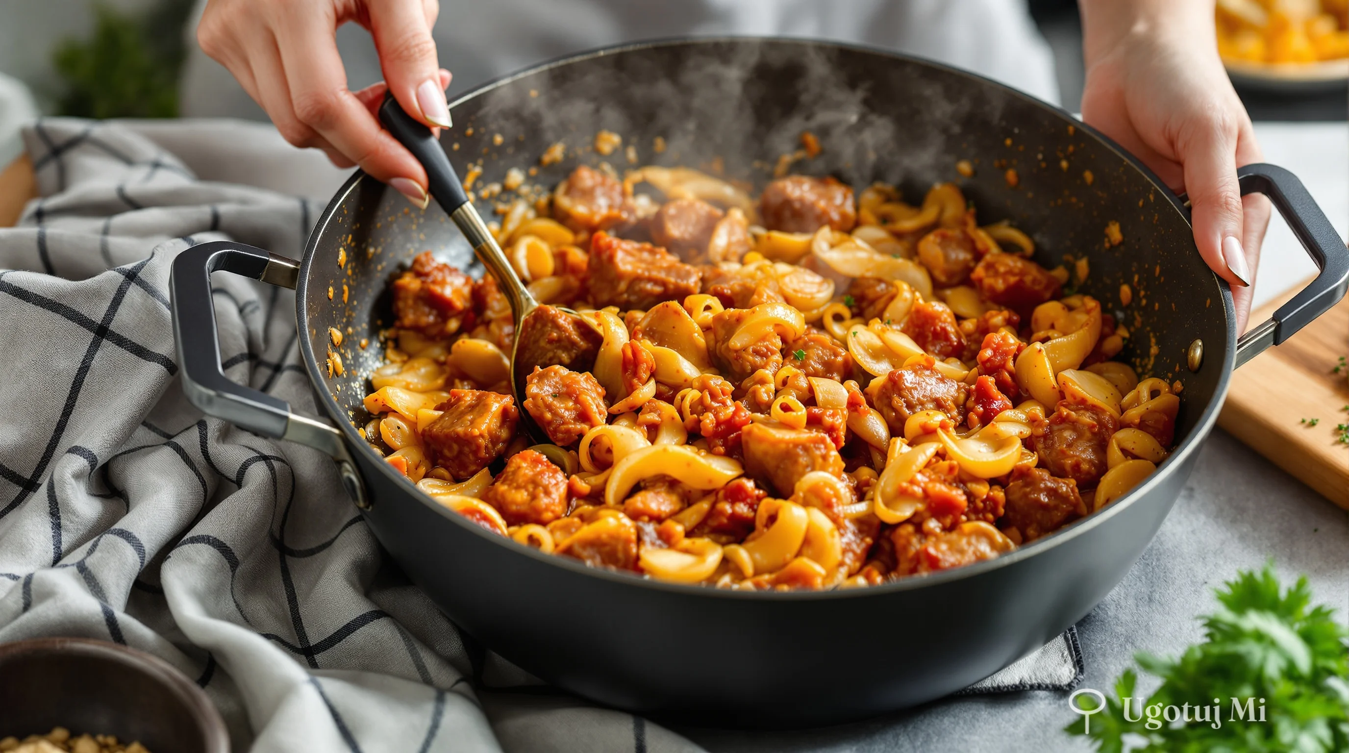 Smażenie mięsa z cebulą w garnku | ugotujmi.pl