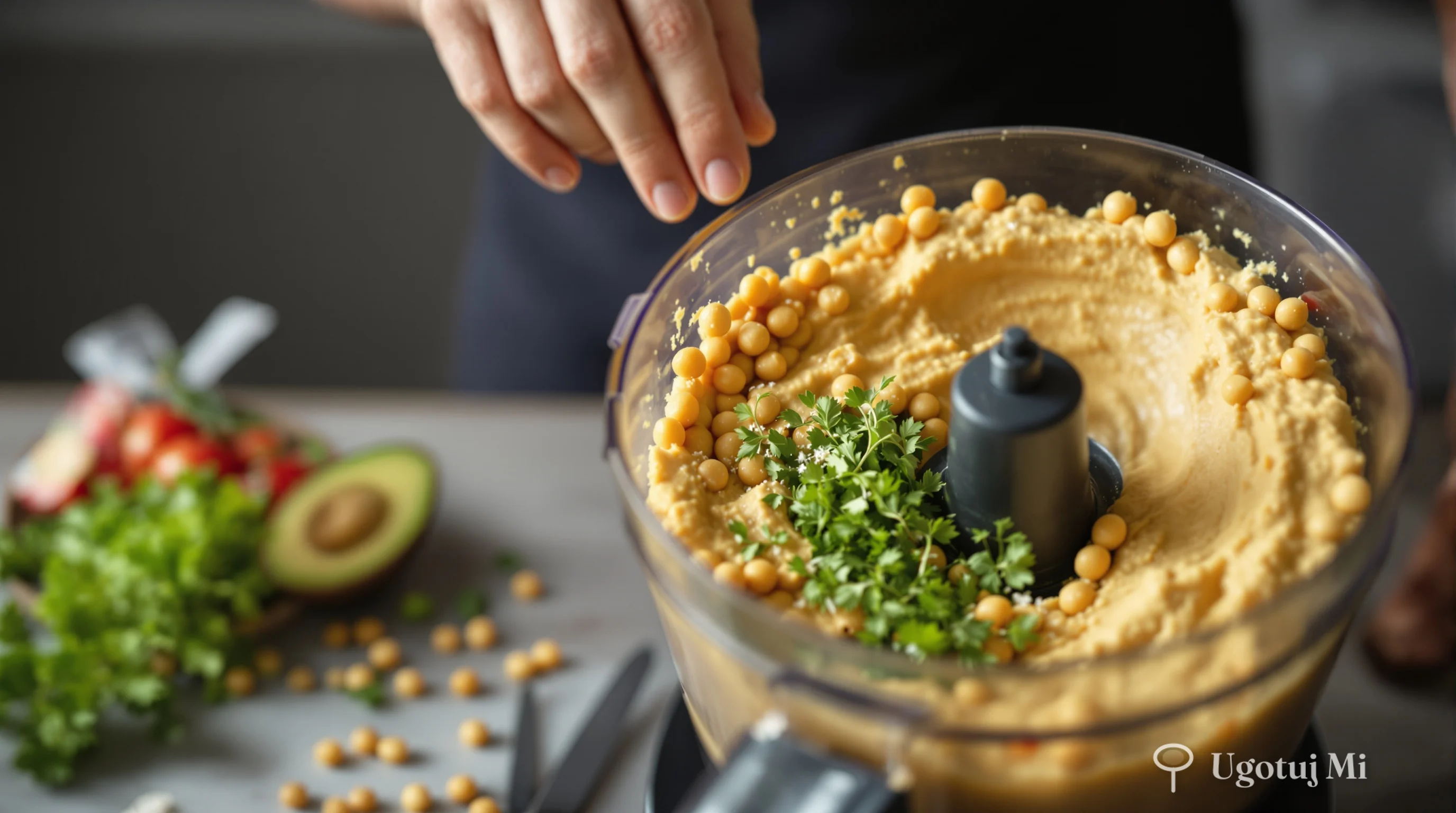 Miksowanie składników na hummus w blenderze | ugotujmi.pl