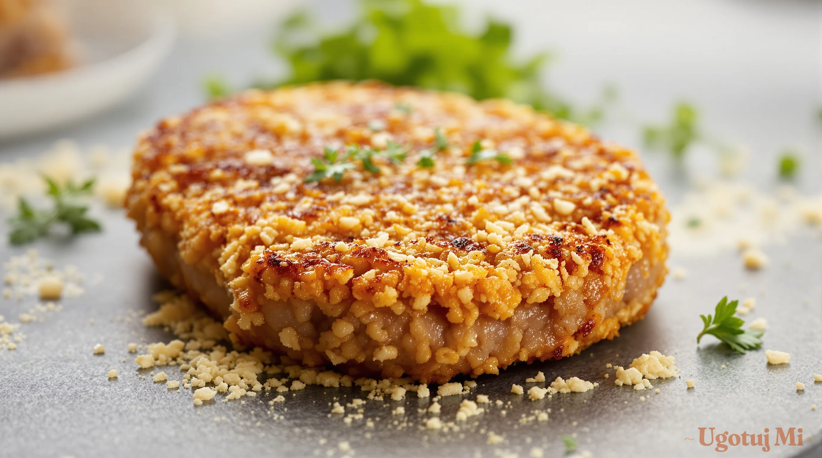 Złocista panierka na kotlecie mielonym z bliska | ugotujmi.pl