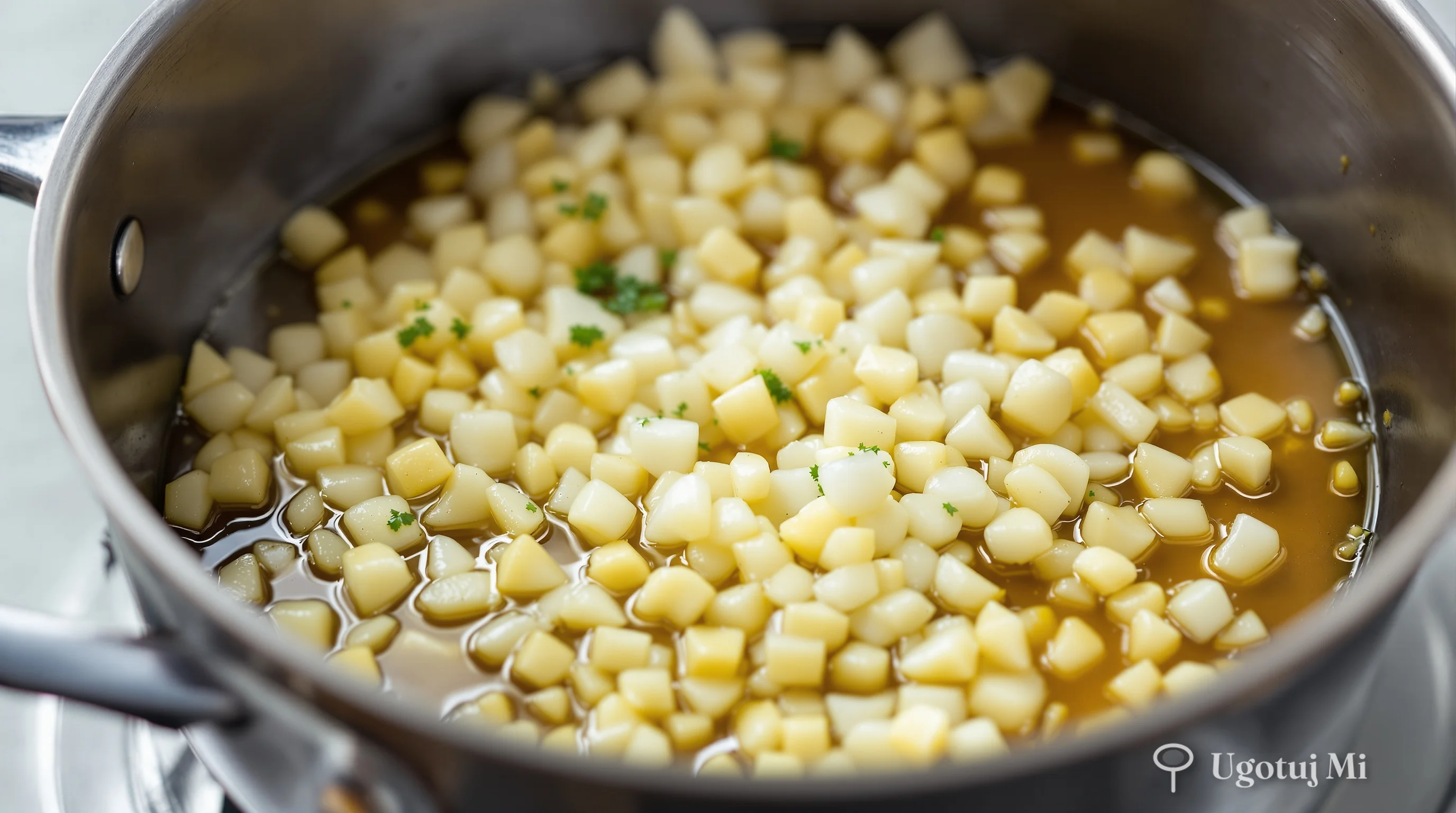 Smażenie cebuli i czosnku w garnku | ugotujmi.pl