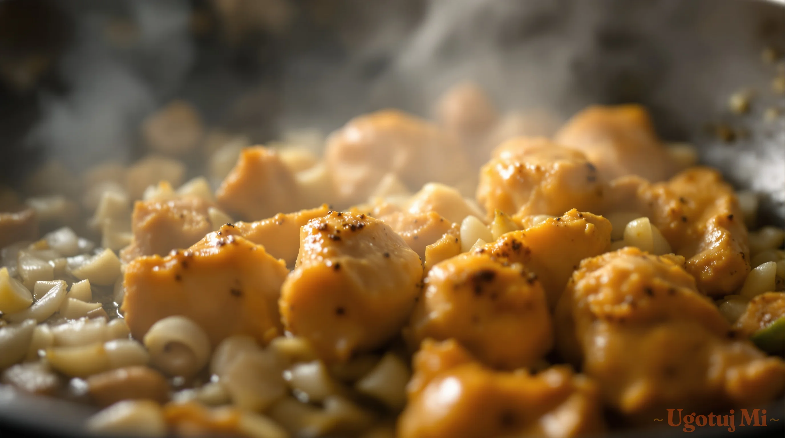 Smażenie kurczaka z cebulą na patelni | ugotujmi.pl