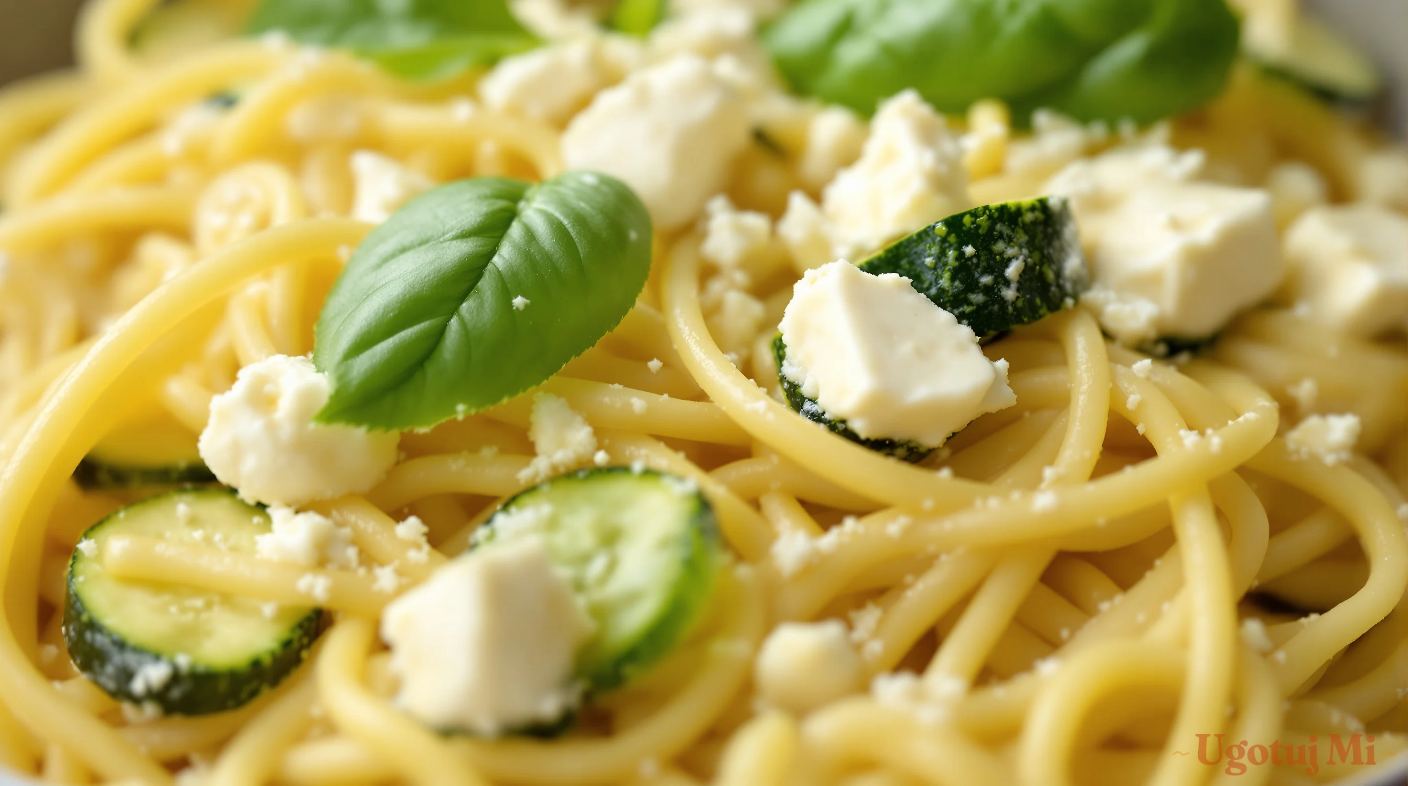 Makaron z cukinią i fetą - szybki obiad w 20 minut - podanie | ugotujmi.pl