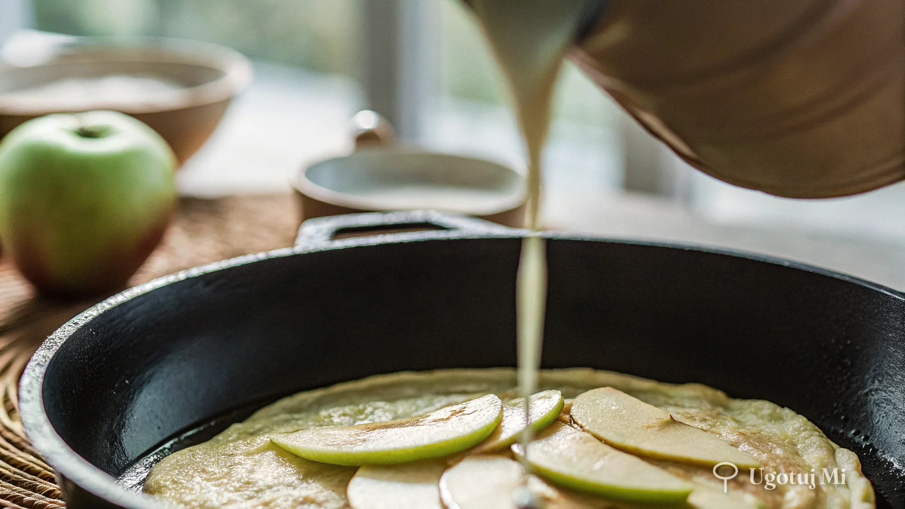 Wlewanie ciasta naleśnikowego na rozgrzaną patelnię | ugotujmi.pl