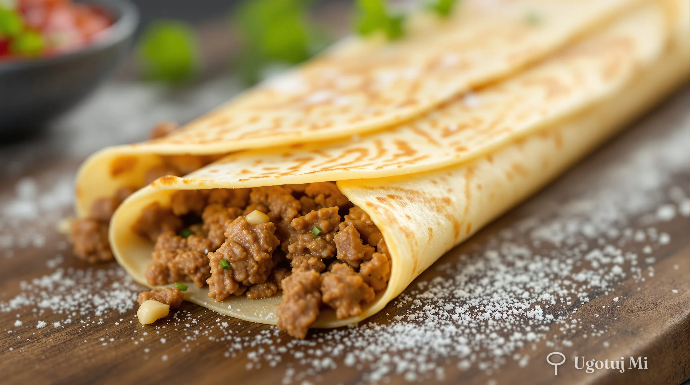 Zbliżenie na naleśnik z farszem mięsnym | ugotujmi.pl