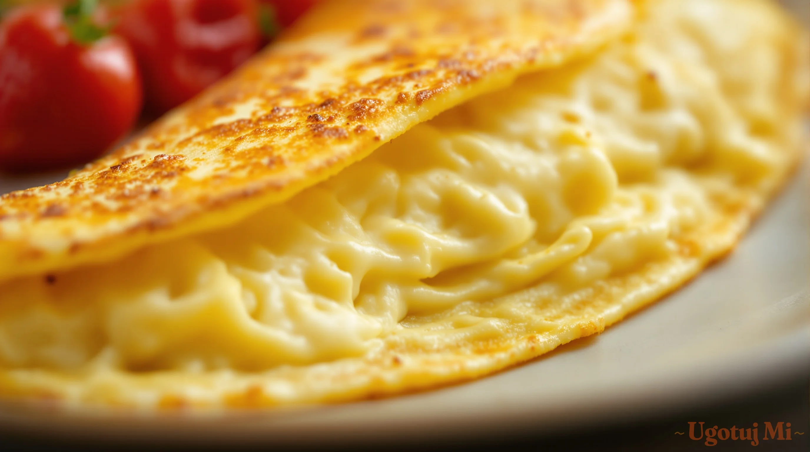 Zbliżenie na kremową teksturę gotowego omletu | ugotujmi.pl