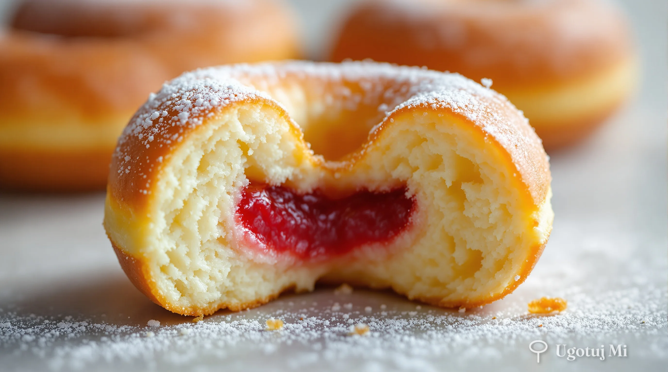 Przekrojony pączek pokazujący puszystą strukturę i nadzienie | ugotujmi.pl