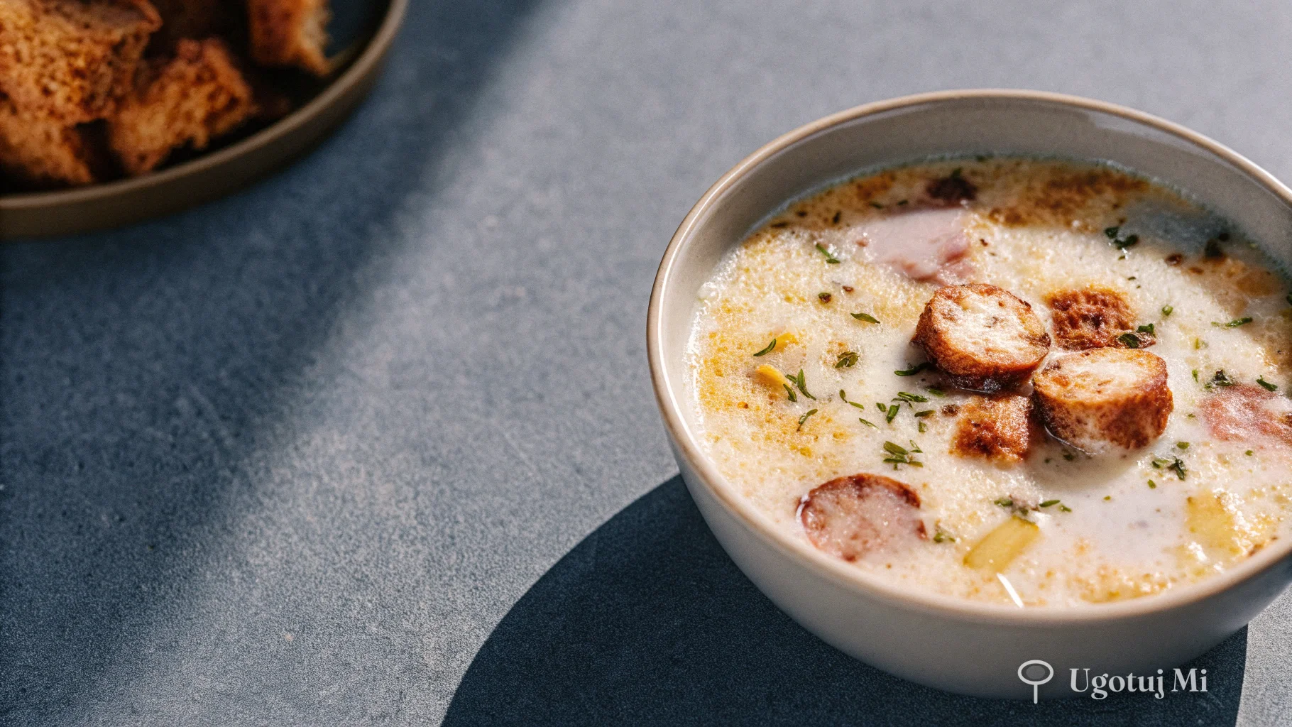 Zbliżenie na kremową teksturę barszczu z ziołami | ugotujmi.pl