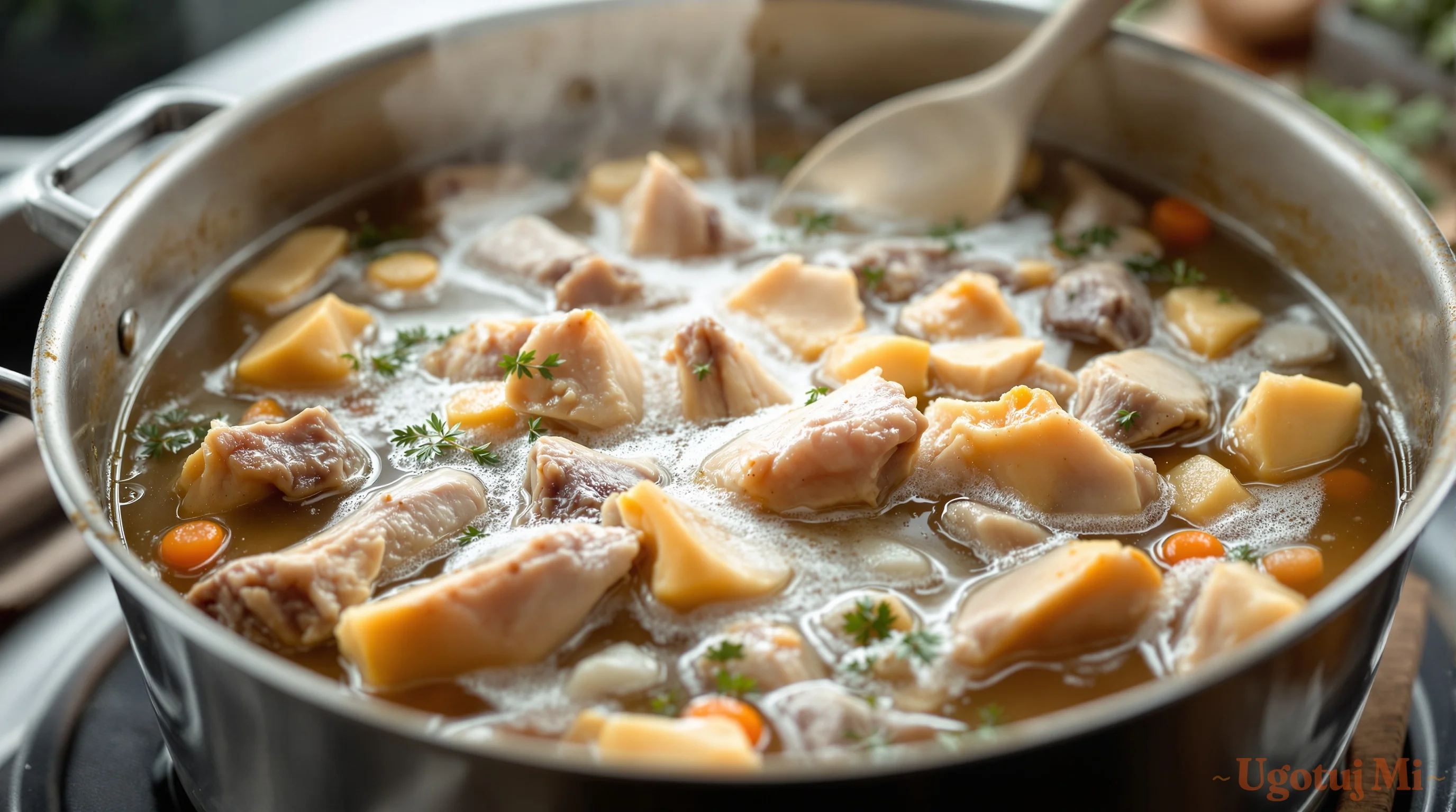 Gotowanie rosołu w garnku z kośćmi wołowymi i kurczakiem | ugotujmi.pl