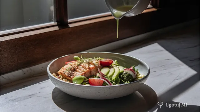 Sałatka z pieczonym łososiem i kaszą quinoa